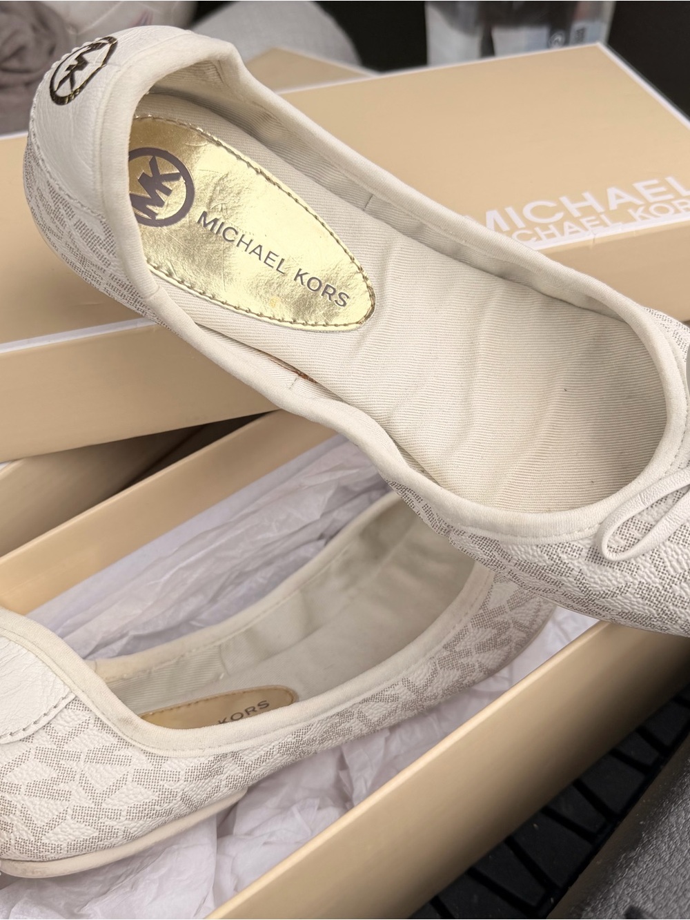 Michael Kors Cream Signature Logo Ballet Flats